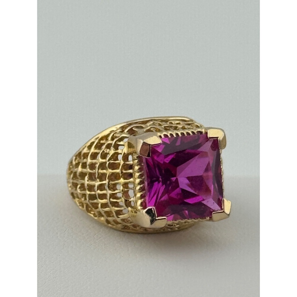 Ross Simons Sterling Silver 925 Vermeil Pink Stone Cocktail Ring Size 5‎